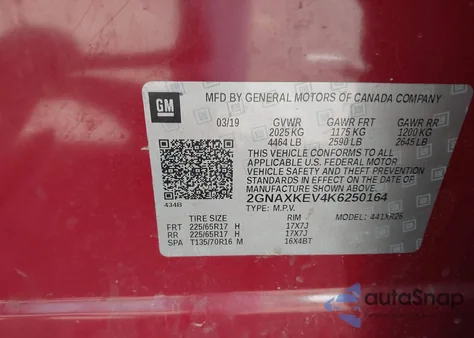 2019 Chevrolet Equinox Lt from USA, damaged, VIN 2GNAXKEV4K6250164